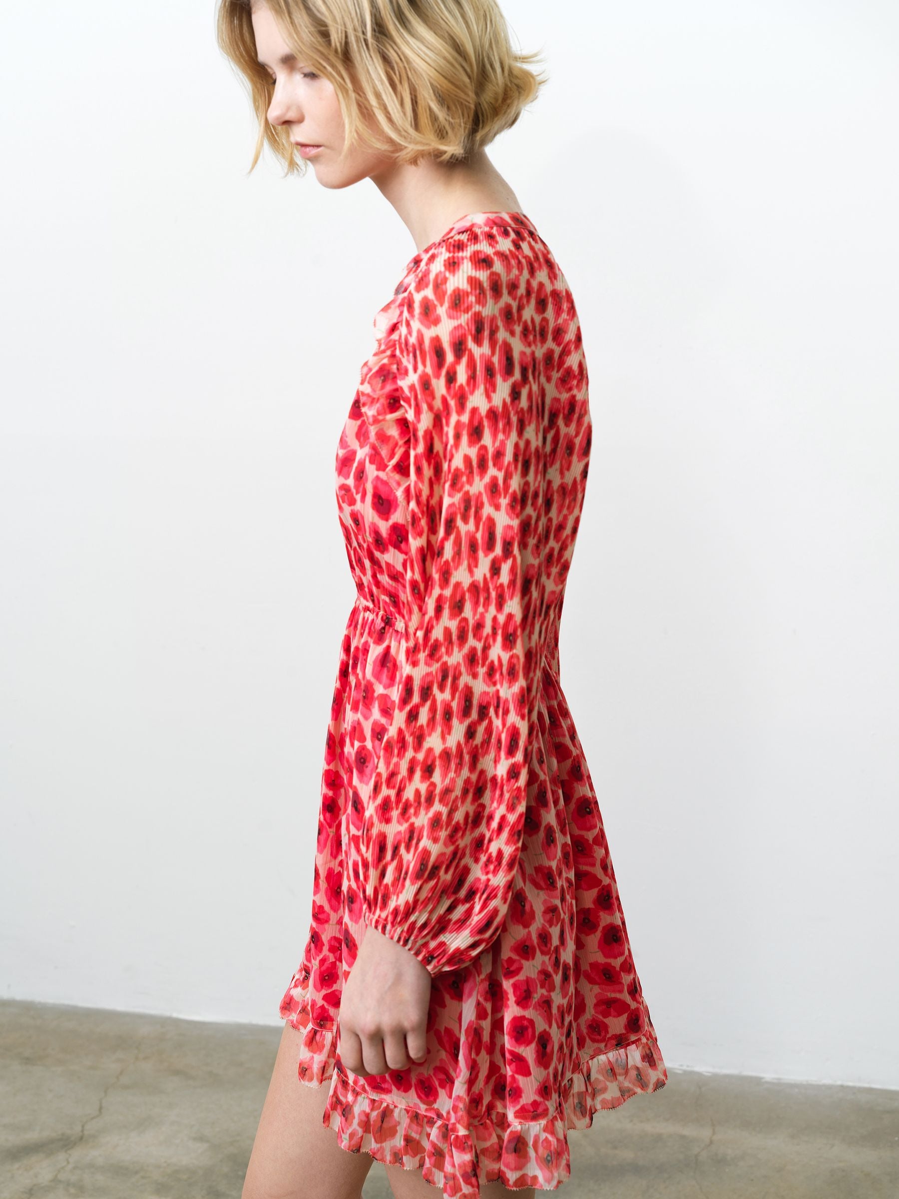 Buy French Connection Red Poppy Mila Mini Pleated Sleeve Dress