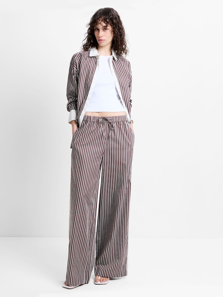 French Connection Brown Alexis Cotton Stripped Wide Leg Trousers - Image 1 of 6 French Connection Brown Alexis Cotton Stripped Wide Leg Trousers - Image 1 of 6