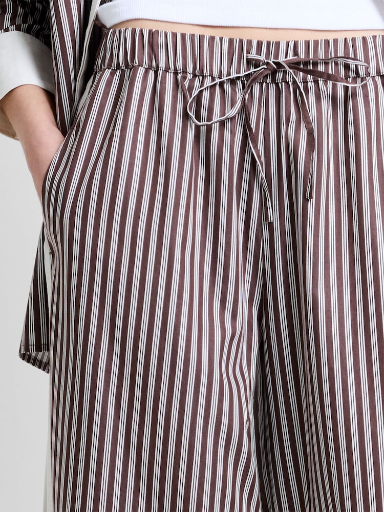 French Connection Brown Alexis Cotton Stripped Wide Leg Trousers - Image 2 of 6 French Connection Brown Alexis Cotton Stripped Wide Leg Trousers - Image 2 of 6