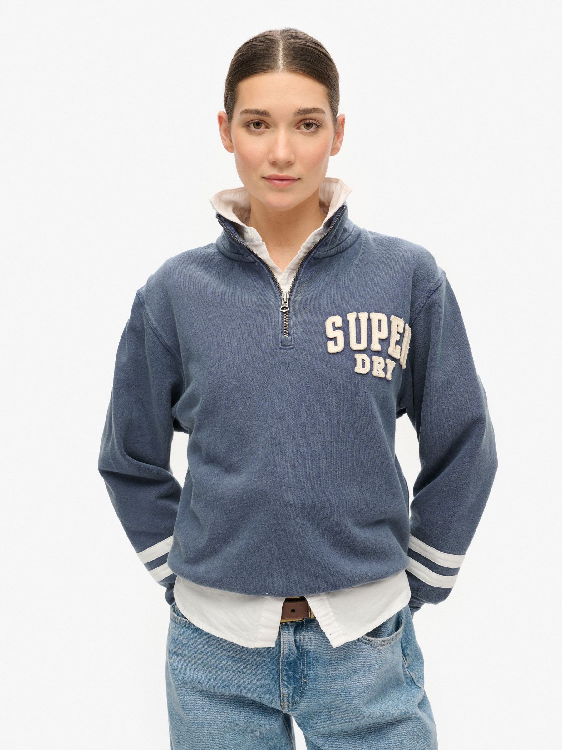 Superdry Women's Washed Blue Athletic Essentials Appliqué Half Zip Sweatshirt - Image 1
