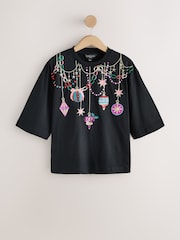 Berry Pink Christmas Bequin Boxy Crew Neck T-Shirt - Image 5 of 7