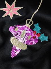 Berry Pink Christmas Bequin Boxy Crew Neck T-Shirt - Image 6 of 7