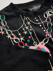 Berry Pink Christmas Bequin Boxy Crew Neck T-Shirt - Image 7 of 7