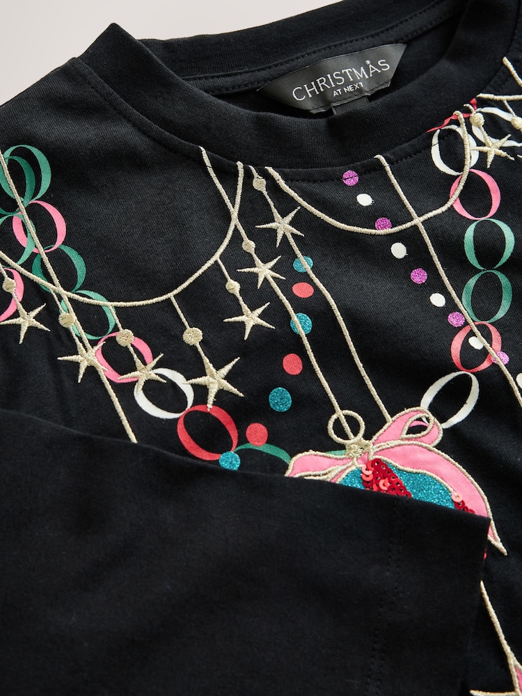 Berry Pink Christmas Bequin Boxy Crew Neck T-Shirt - Image 7 of 7 Berry Pink Christmas Bequin Boxy Crew Neck T-Shirt - Image 7 of 7