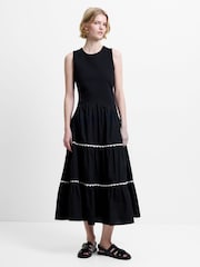 French Connection Black Kaylie Jersey Mix Ric Rac Dress - Image 1 of 7