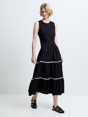 French Connection Black Kaylie Jersey Mix Ric Rac Dress - Image 3 of 7