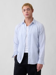 Gap White/Blue Linen-Blend Shirt in Standard Fit - Image 1 of 5