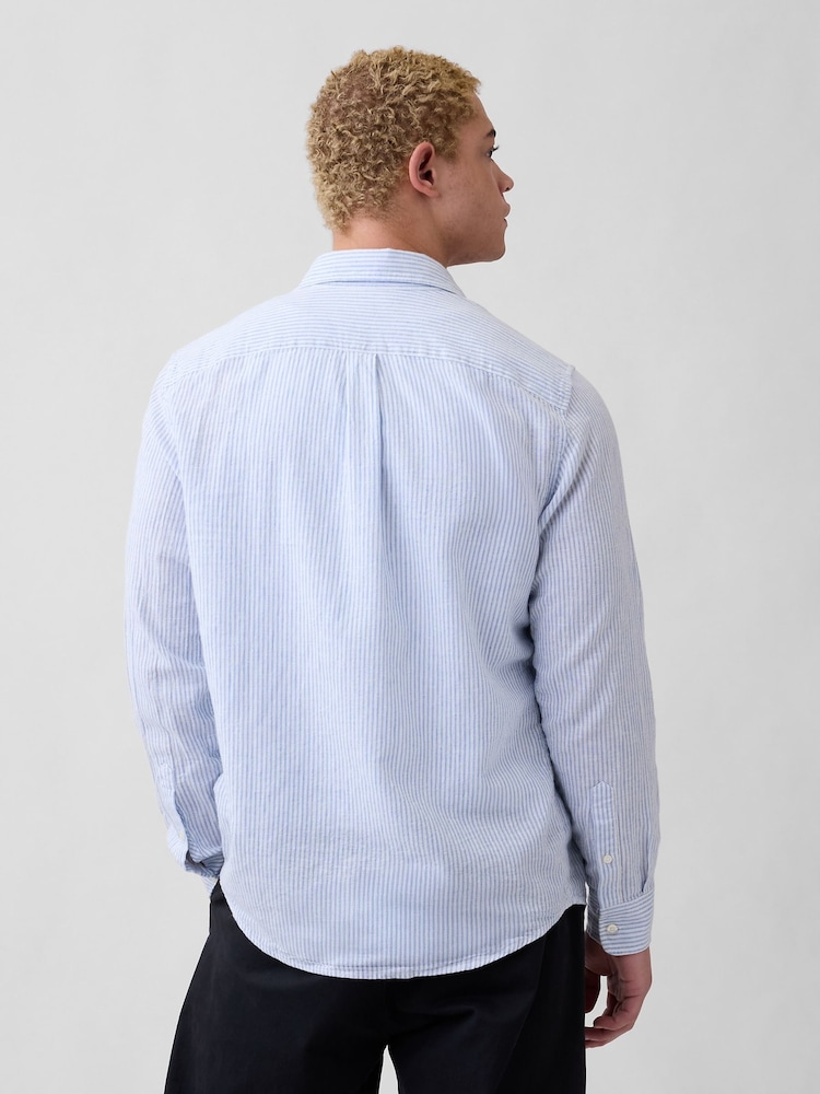 Gap White/Blue Linen-Blend Shirt in Standard Fit - Image 2 of 5