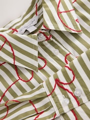 Green/White Stripe Heart Embroidered Cropped Oversized Boyfriend Shirt - Image 2 of 3