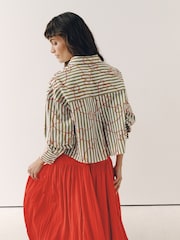 綠色/白色條紋心形刺繡 - Cropped Oversized Boyfriend Shirt - 圖片 4，共 8