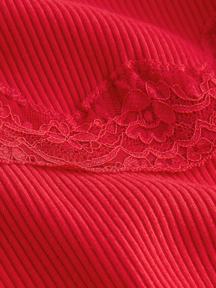 Burgundy Red Long Sleeve V-Neck Ribbed Lace Trim Top - Image 2 of 3