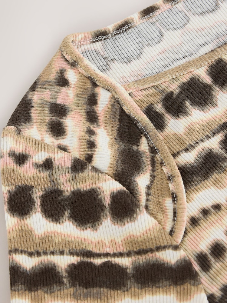 Brown Printed Long Sleeve Ribbed Boat Neck Top - Image 3 of 3