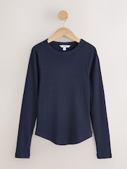 Blue/Pink/Brown Long Sleeve Crew Neck Ribbed Tops 3 Pack - Image 2 of 6