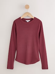 Blue/Pink/Brown Long Sleeve Crew Neck Ribbed Tops 3 Pack - Image 3 of 6