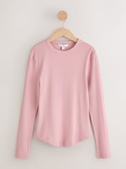 Blue/Pink/Brown Long Sleeve Crew Neck Ribbed Tops 3 Pack - Image 4 of 6