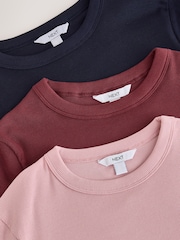 Blue/Pink/Brown Long Sleeve Crew Neck Ribbed Tops 3 Pack - Image 5 of 6
