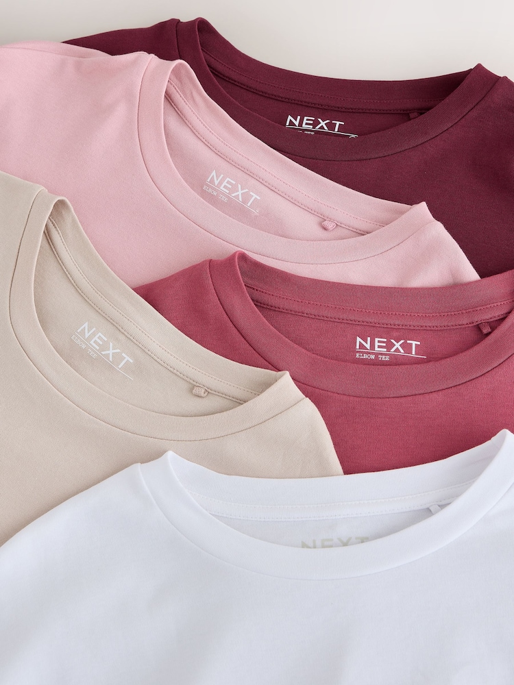 Brown/Pink/White Long Sleeve Boxy Fit T-Shirts 5 Pack - Image 8 of 8