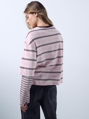 Pink Stripe Relaxed Fit Layered Long Sleeve T-Shirt - Image 5 of 9