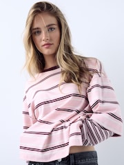 Pink Stripe Relaxed Fit Layered Long Sleeve T-Shirt - Image 6 of 9
