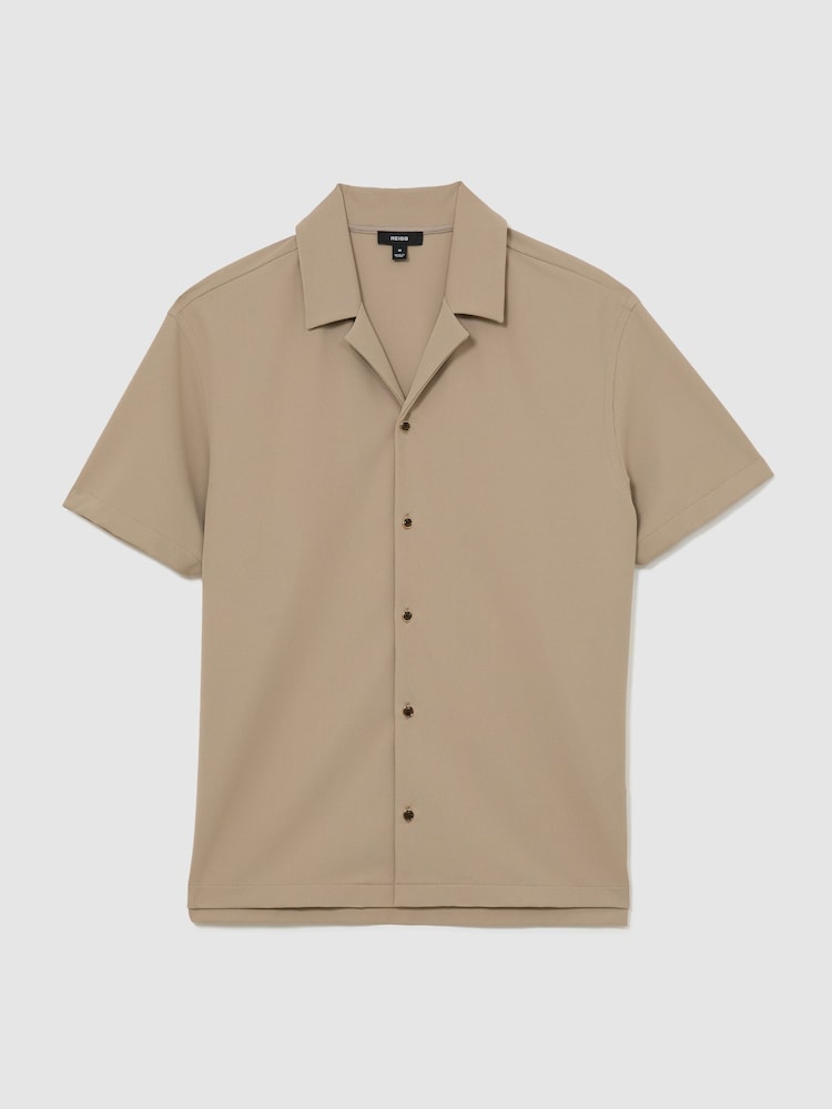 Reiss Stone River Stretch Textured Cuban-Collar Shirt - Image 2 of 6 Reiss Stone River Stretch Textured Cuban-Collar Shirt - Image 2 of 6
