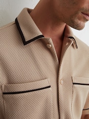 Reiss Stone Weaver Textured Piped Short-Sleeve Shirt - Image 1 of 6