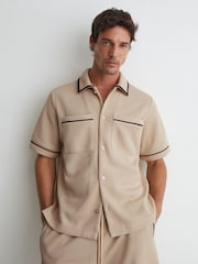 Reiss Stone Weaver Textured Piped Short-Sleeve Shirt - Image 3 of 6