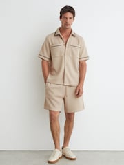 Reiss Stone Weaver Textured Piped Short-Sleeve Shirt - Image 4 of 6