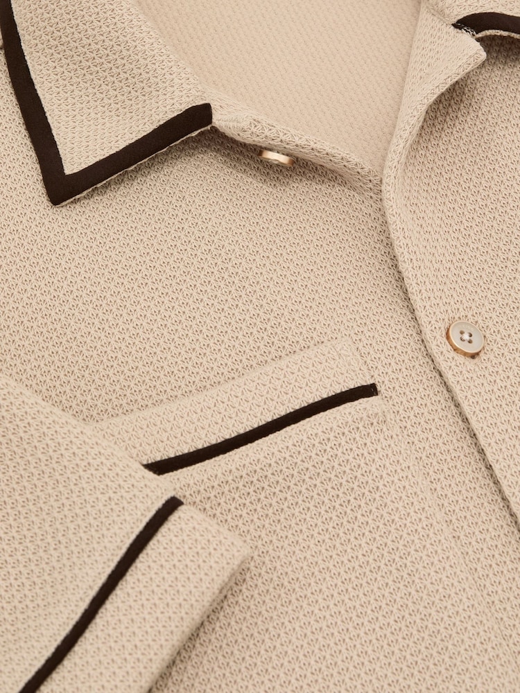 Reiss Stone Weaver Textured Piped Short-Sleeve Shirt - Image 6 of 6 Reiss Stone Weaver Textured Piped Short-Sleeve Shirt - Image 6 of 6