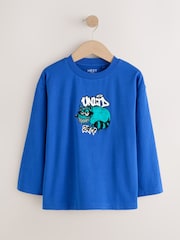 Cobalt Blue Racoon Relaxed Fit Graphic Long Sleeve Cotton T-Shirt (3-16yrs) - Image 1 of 4