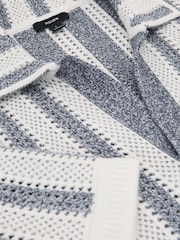 Reiss Soft Blue/White Globe Cotton-Blend Crochet Stripe Polo Shirt - Image 5 of 5