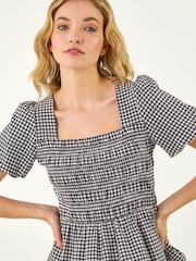 Roman Black Gingham Shirred Top - Image 1 of 5