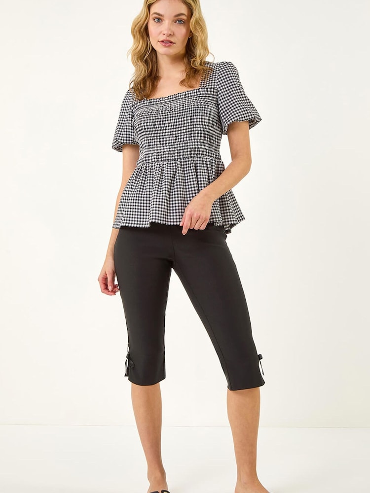 Roman Black Gingham Shirred Top - Image 2 of 5