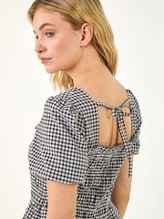 Roman Black Gingham Shirred Top - Image 5 of 5