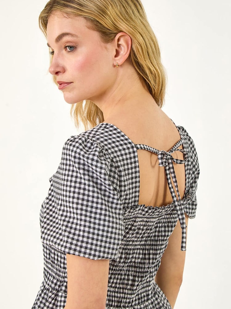 Roman Black Gingham Shirred Top - Image 5 of 5