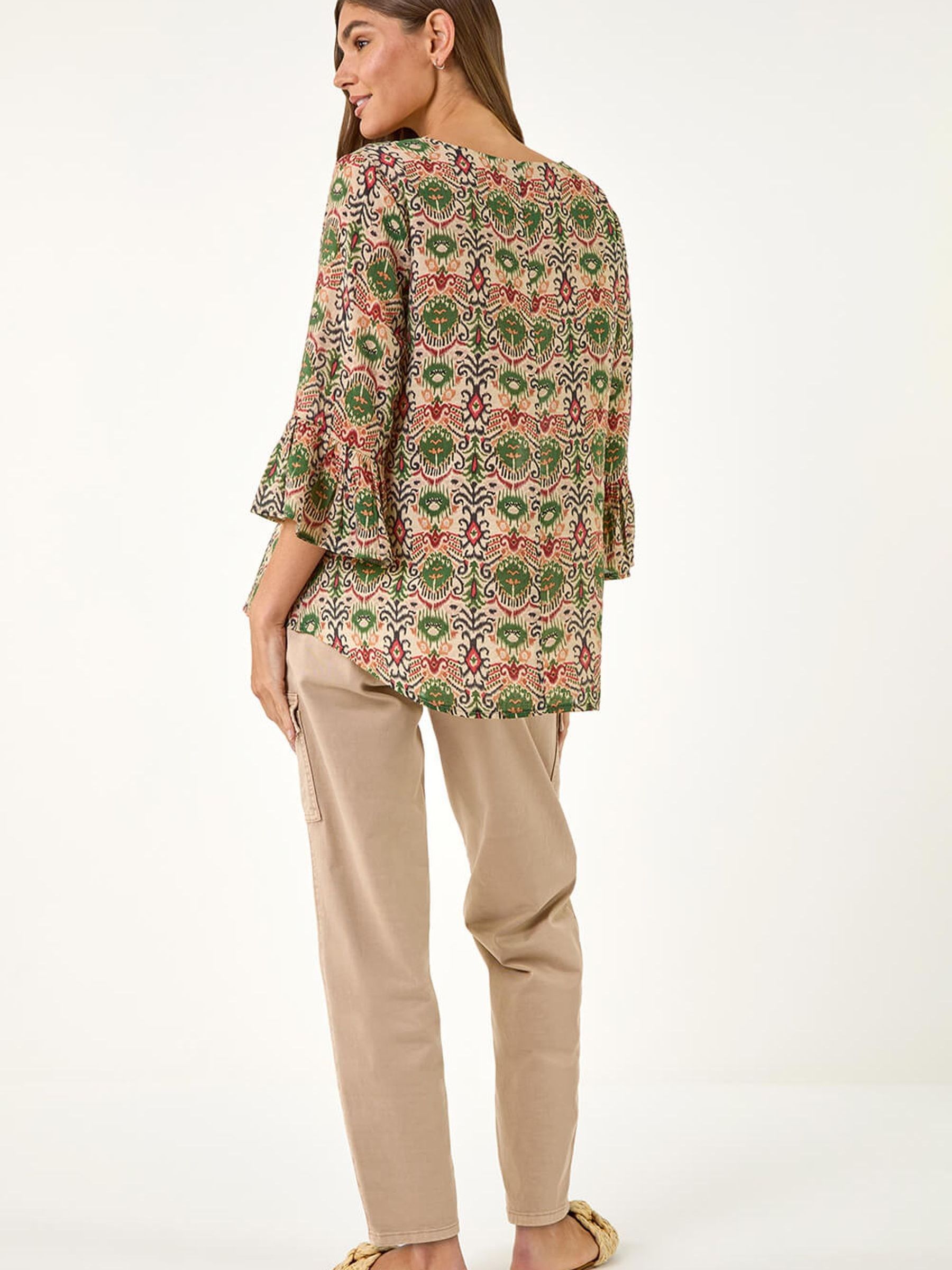 Buy Roman Green Ikat Print Flare Sleeve Top from the Next UK online shop