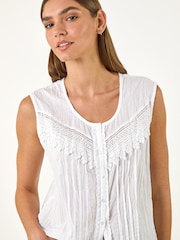 Roman White Cotton Lace Crinkle Blouse - Image 4 of 5