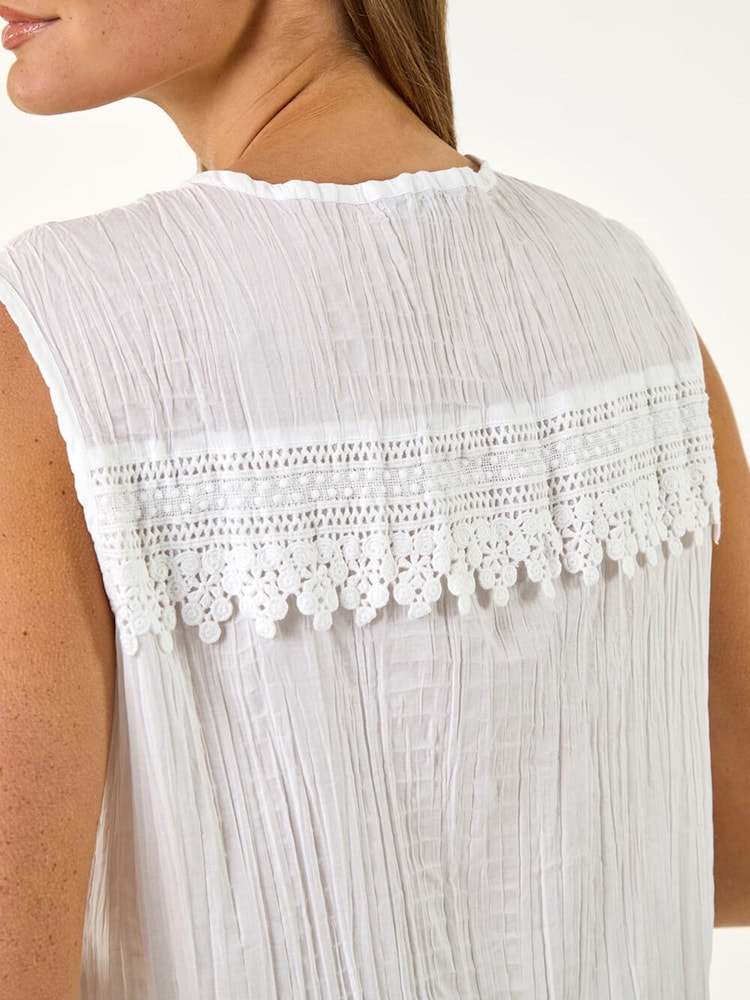 Roman White Cotton Lace Crinkle Blouse - Image 5 of 5