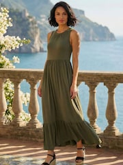 Roman Green Tiered Jersey Midi Dress - Image 1 of 6