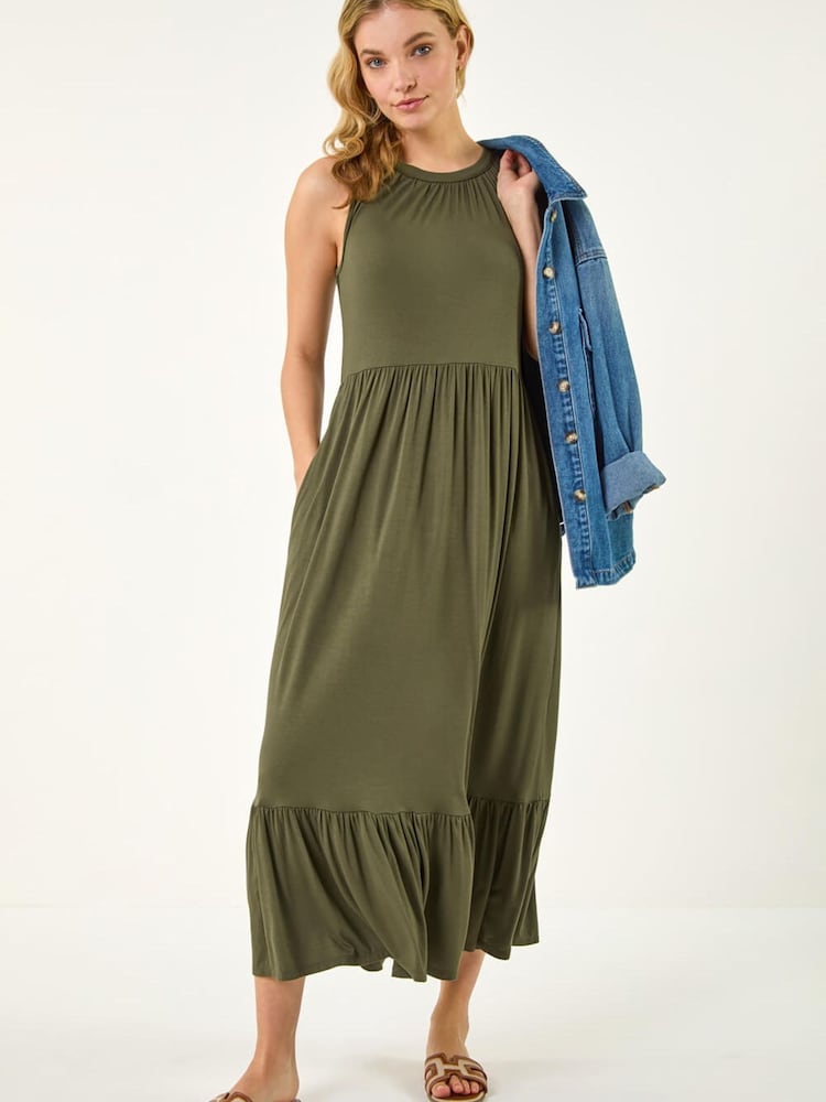 Roman Green Tiered Jersey Midi Dress - Image 2 of 6