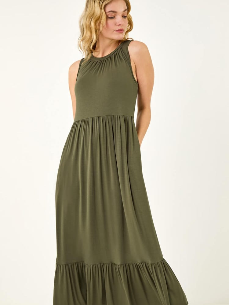 tiered jersey midi dress Green Tiered Jersey Midi Dress | WHISTLES