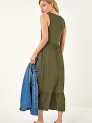Roman Green Tiered Jersey Midi Dress - Image 4 of 6