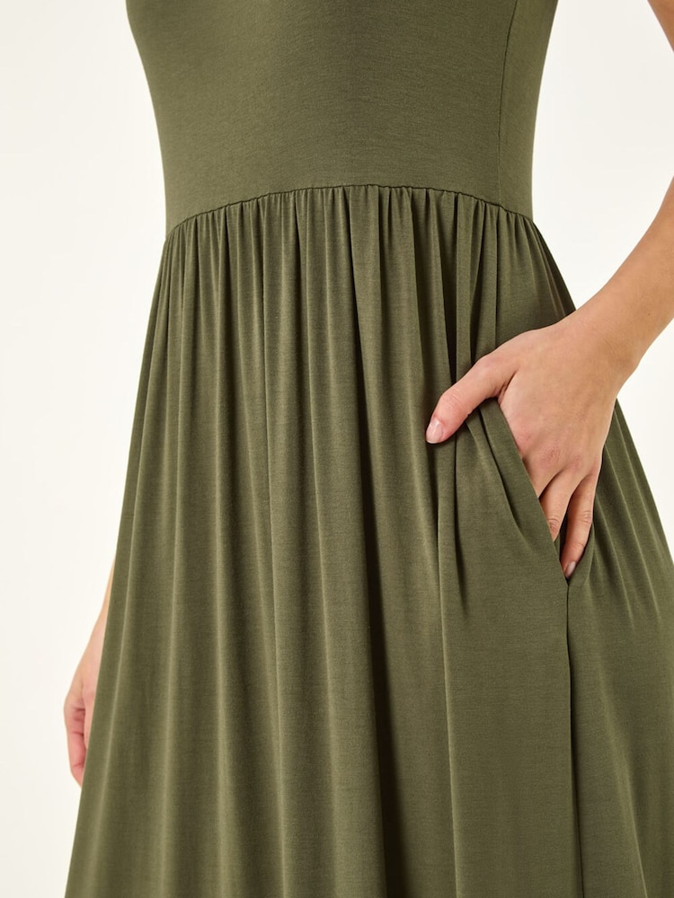 Roman Green Tiered Jersey Midi Dress - Image 6 of 6