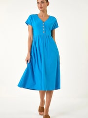 כחול  - Roman שמלת מידי מכופתרת במראה פשתן - תמונה 1 מתוך 5