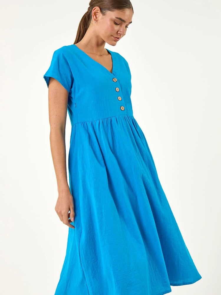 כחול  - Roman שמלת מידי מכופתרת במראה פשתן - תמונה 2 מתוך 5