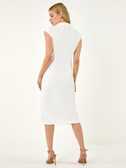 Roman White Collared Ribbed Midi Dress - Image 3 of 6