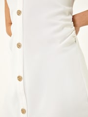 Roman White Collared Ribbed Midi Dress - Image 5 of 6