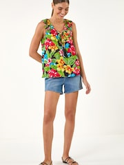 Roman Green Frill Front Tie Neck Tunic - Image 1 of 5