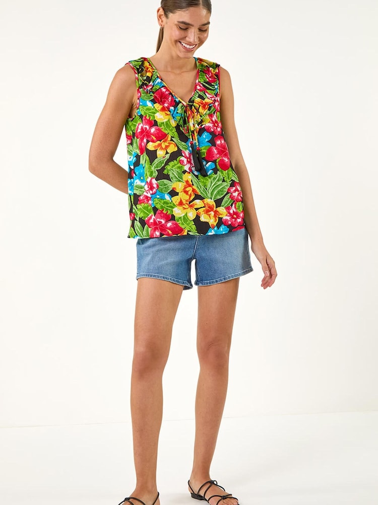 Roman Green Frill Front Tie Neck Tunic - Image 1 of 5 Roman Green Frill Front Tie Neck Tunic - Image 1 of 5