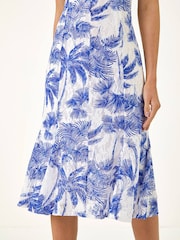 Roman Blue Palm Print Lace Godet Hem Dress - Image 5 of 5