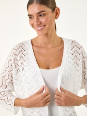 Roman White Wave Stitch Detail Knit Cardigan - Image 1 of 5